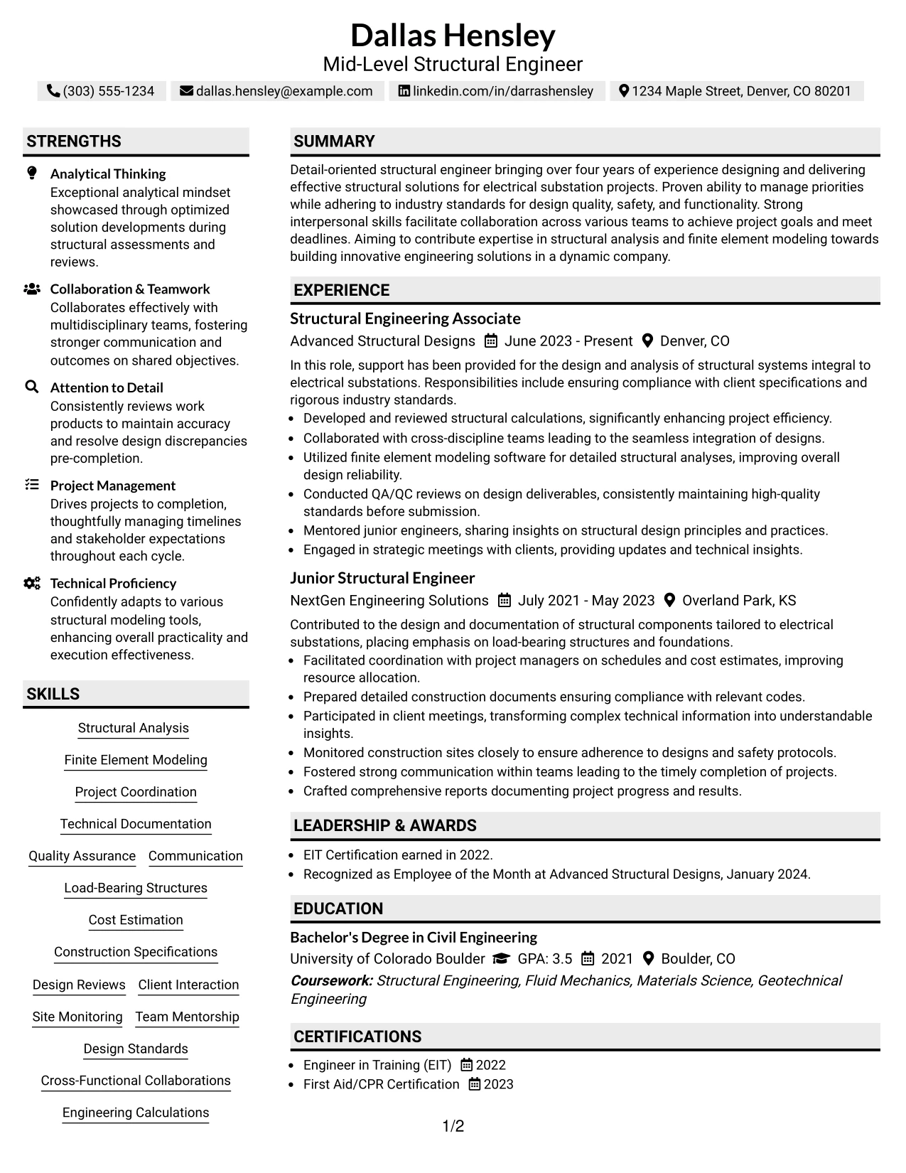 Resume Example Page 1