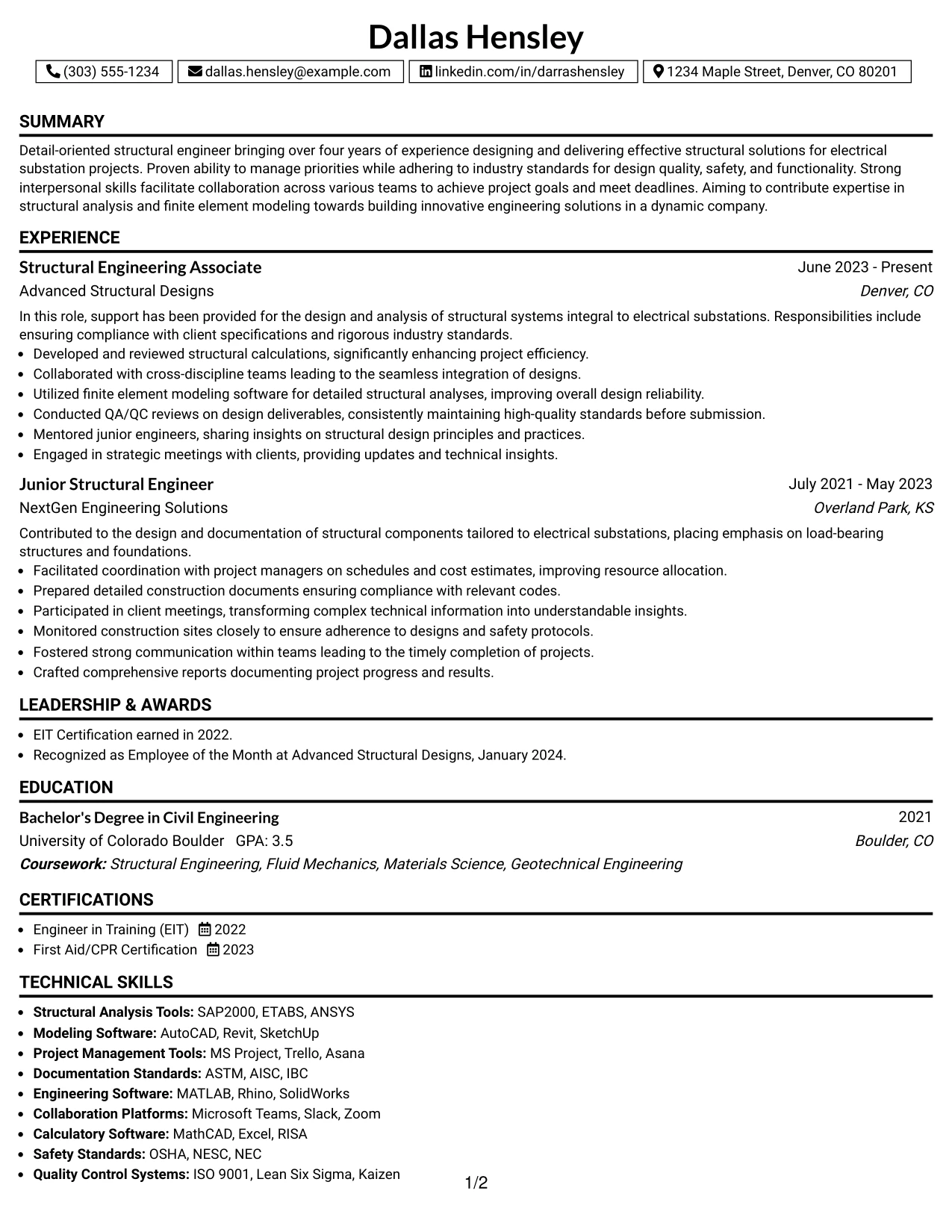 Resume Example Page 1
