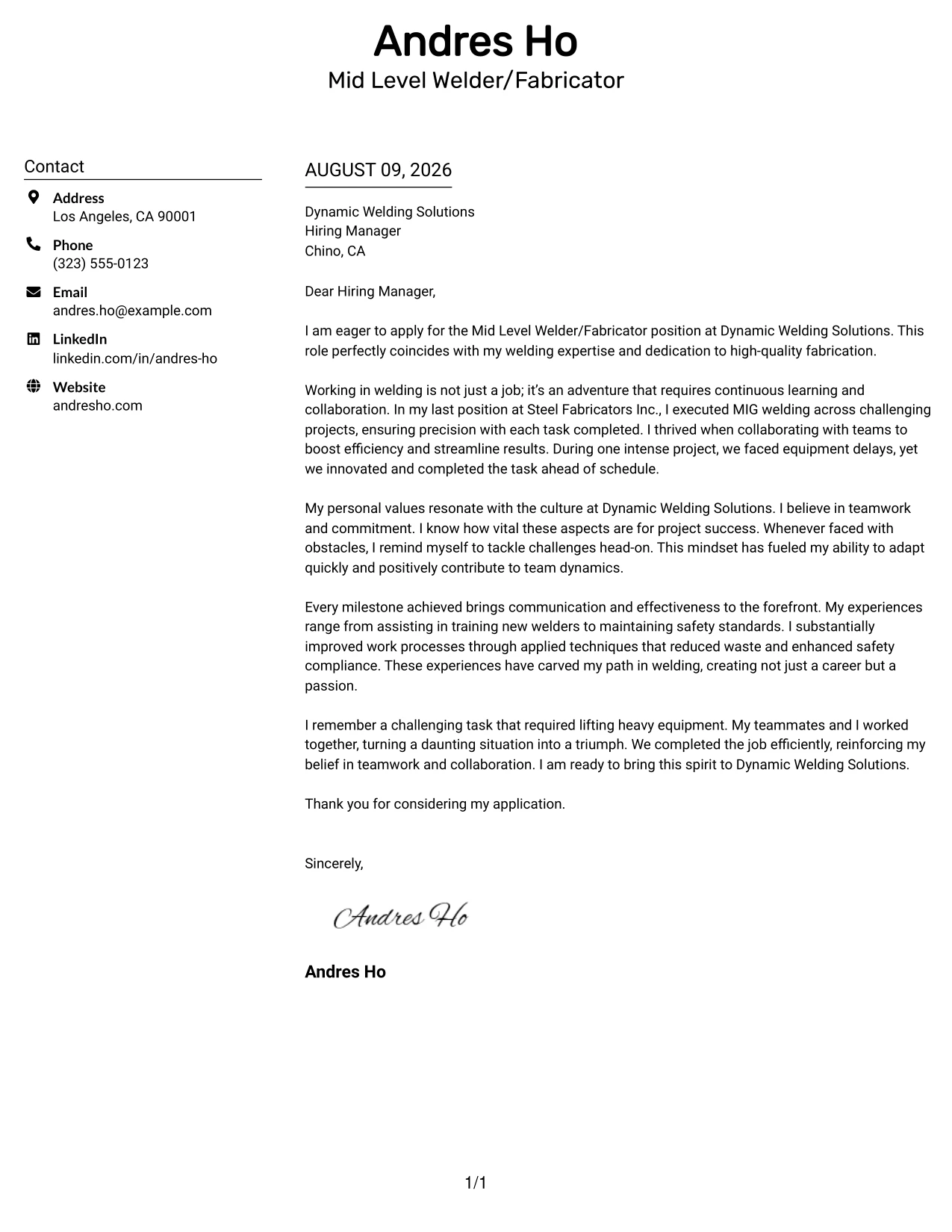 Resume Example Page 1