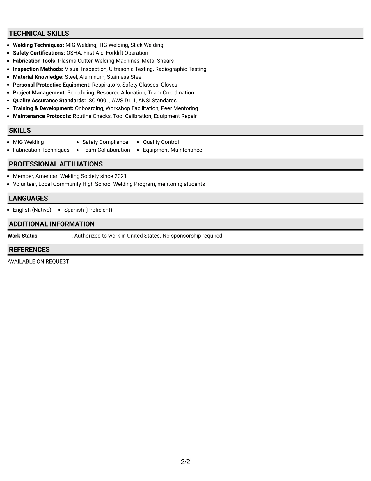 Resume Example Page 2