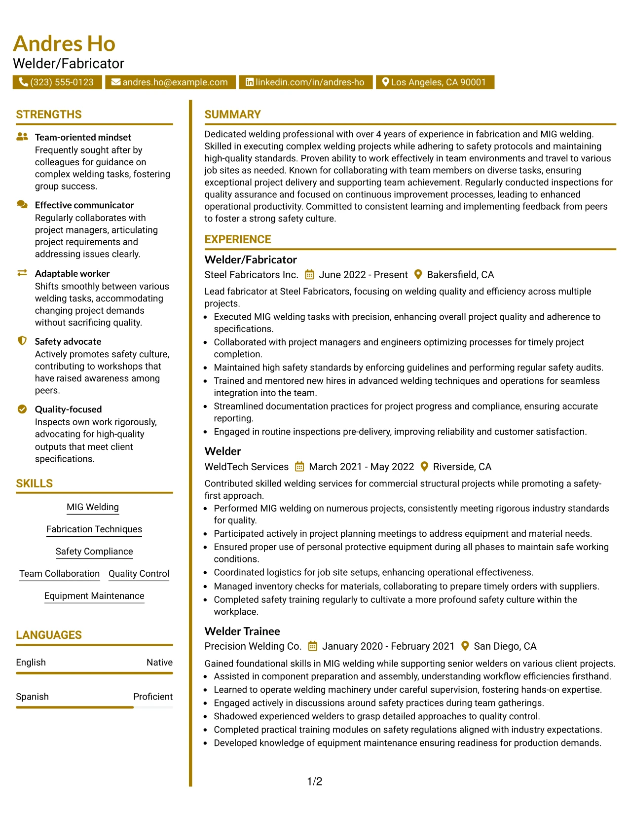 Resume Example Page 1