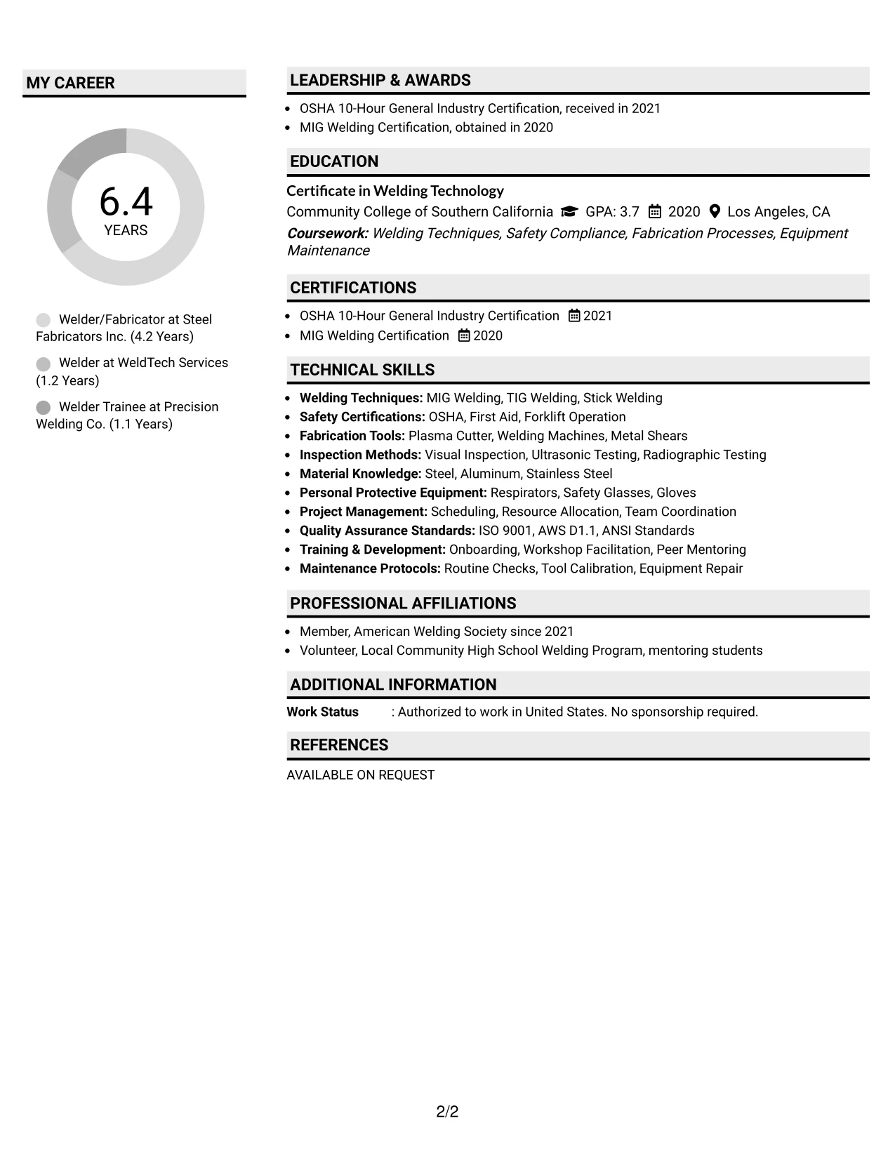 Resume Example Page 2