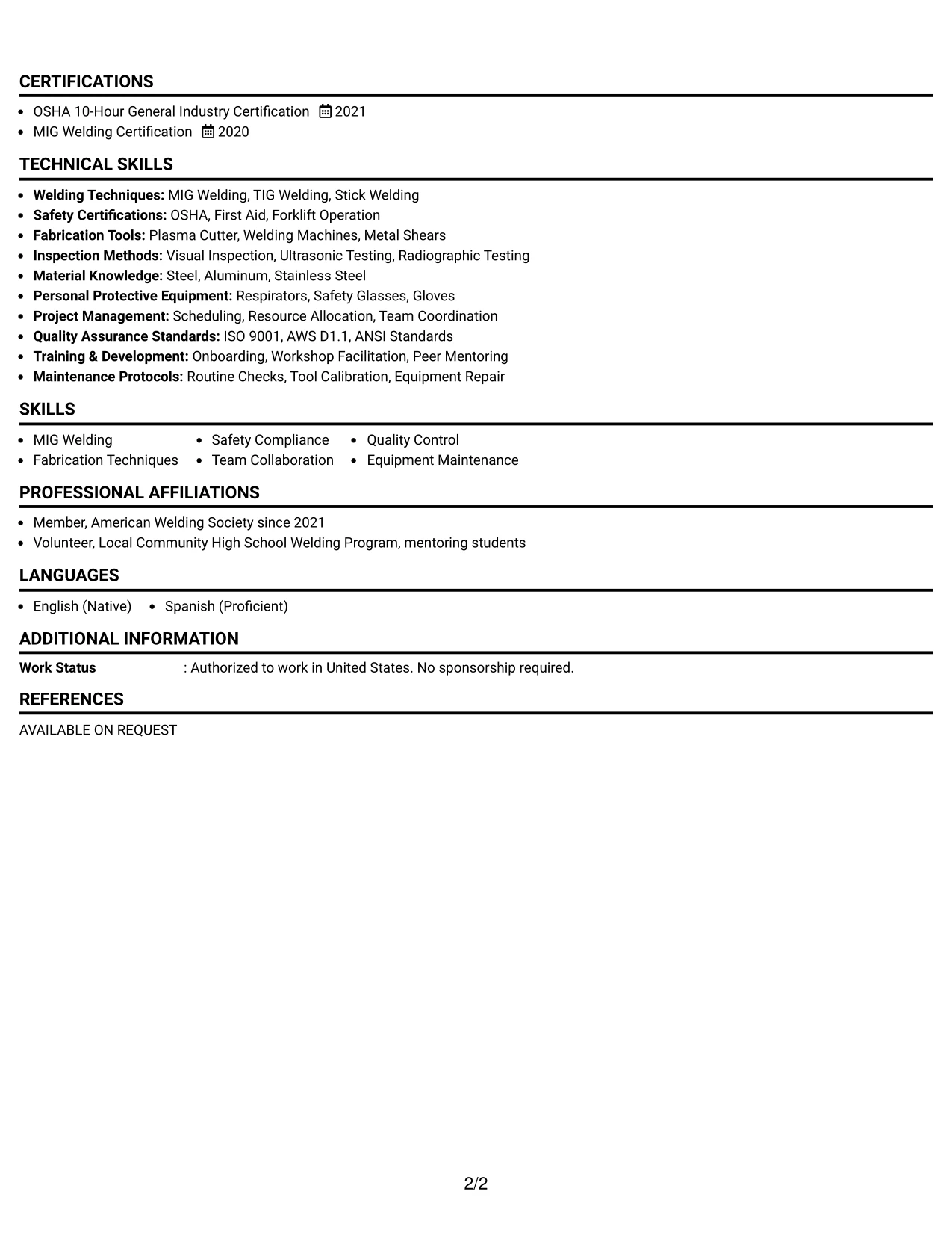 Resume Example Page 2