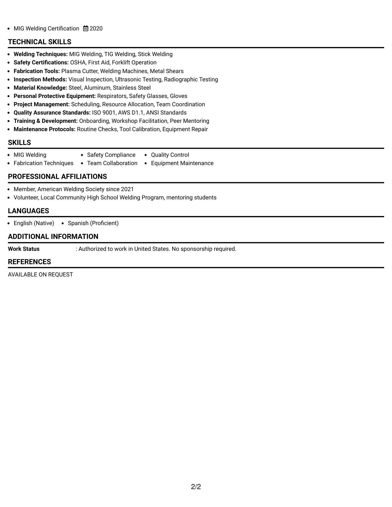 Resume Example Page 2