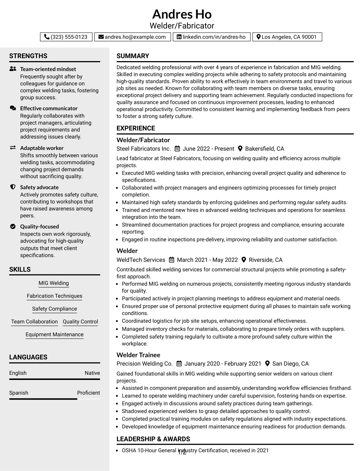Resume Example Page 1