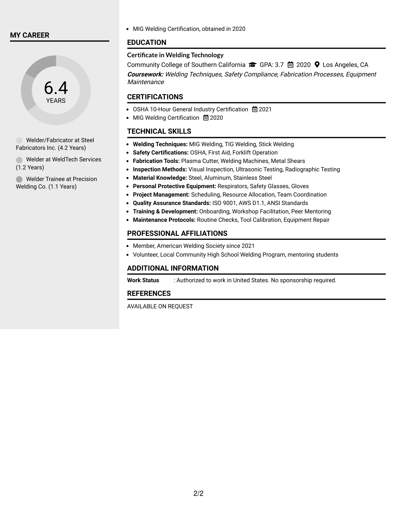 Resume Example Page 2