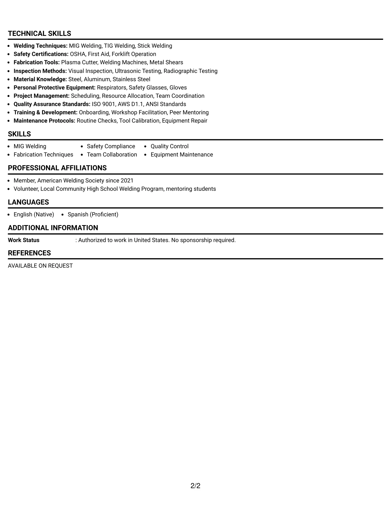 Resume Example Page 2