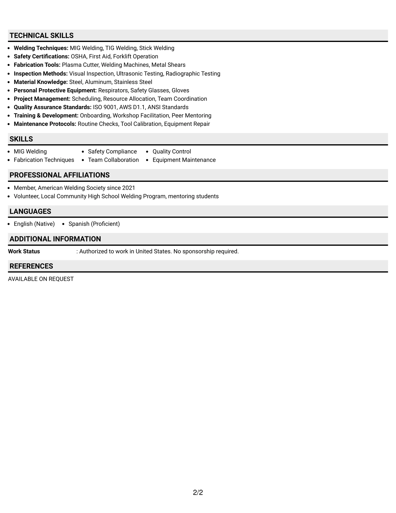 Resume Example Page 2