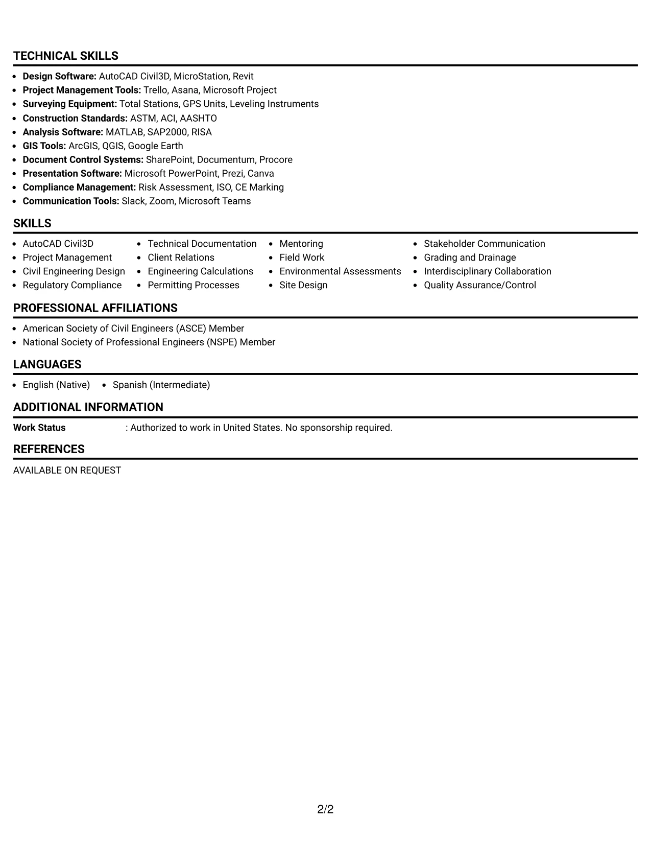 Resume Example Page 2
