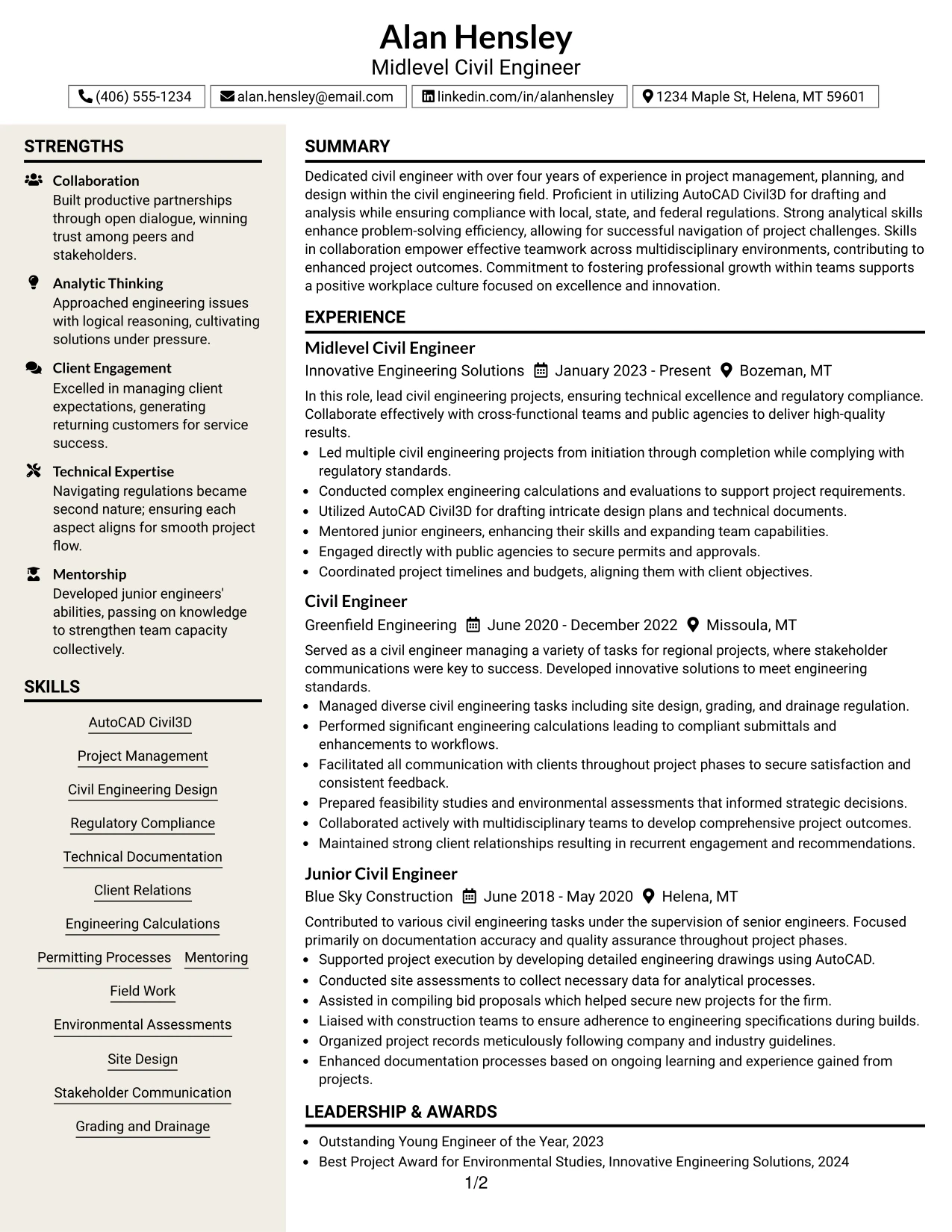 Resume Example Page 1