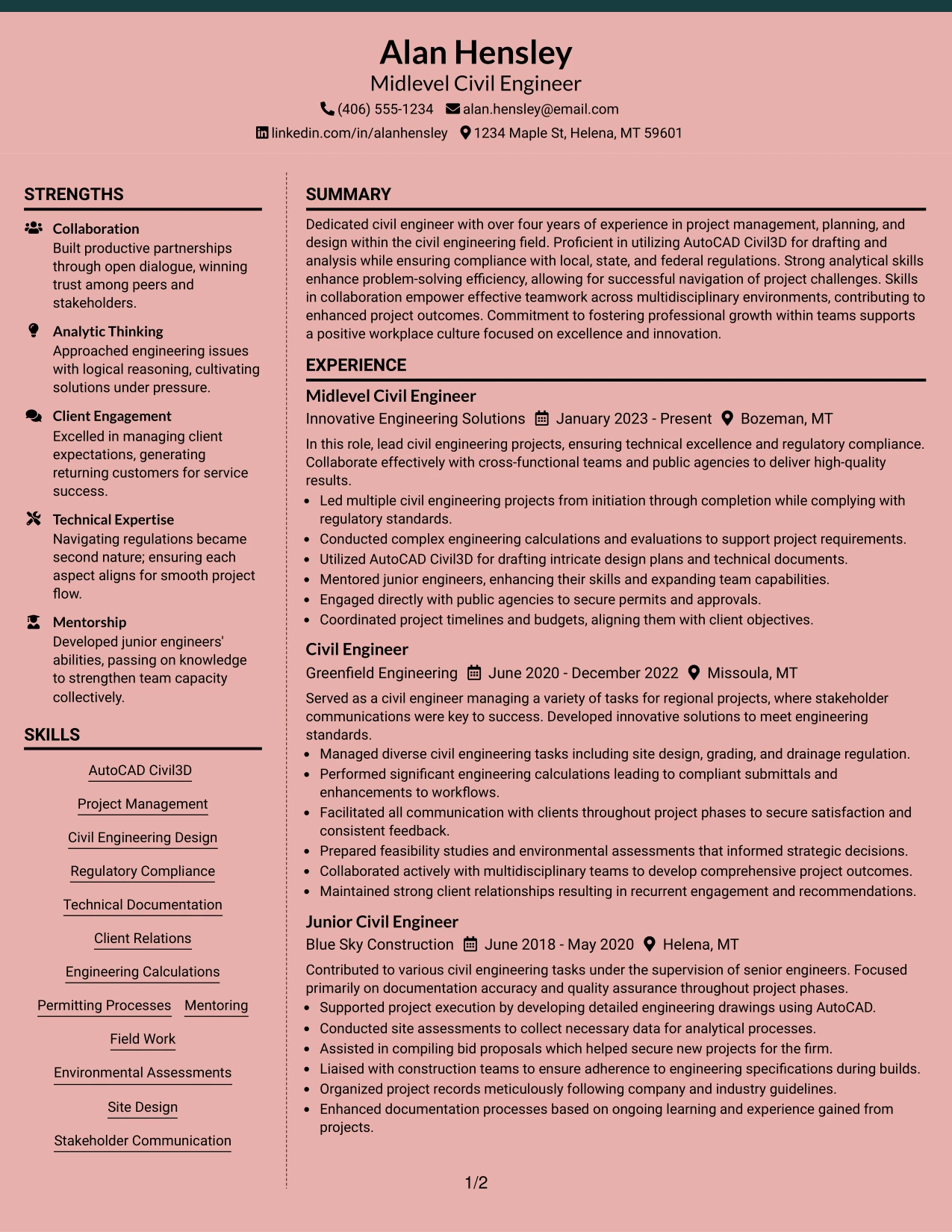Resume Example Page 1
