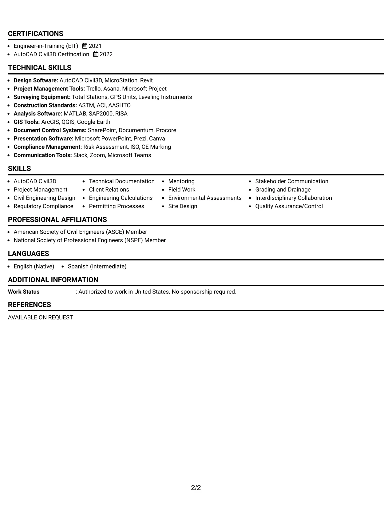 Resume Example Page 2