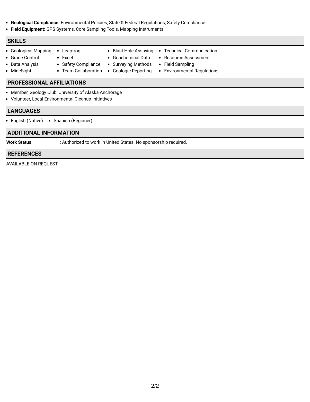 Resume Example Page 2