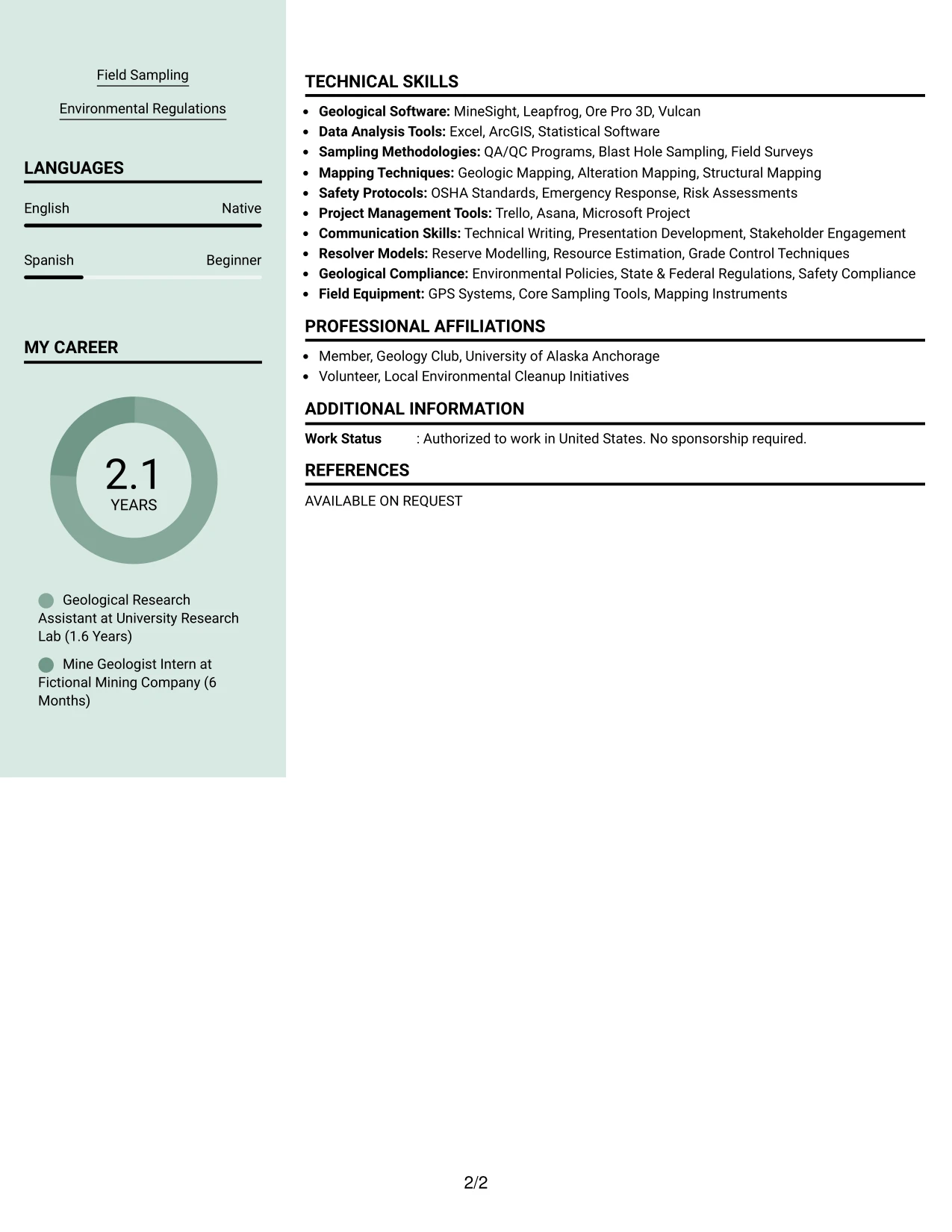 Resume Example Page 2