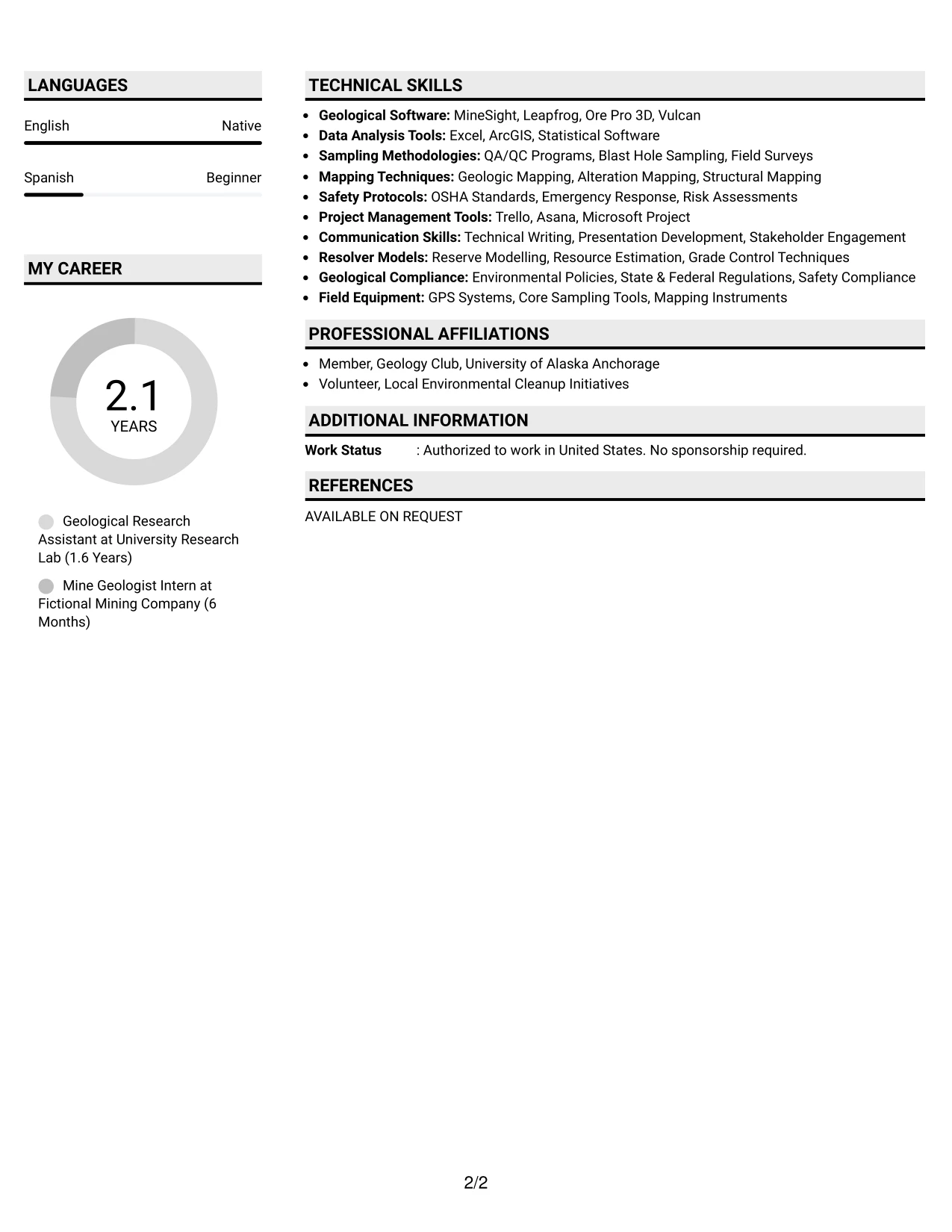 Resume Example Page 2