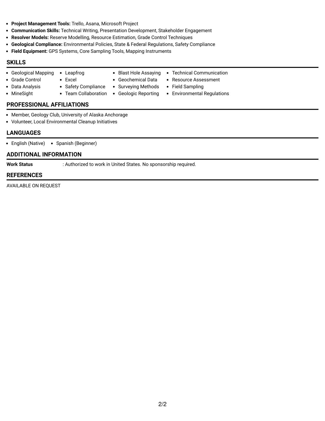 Resume Example Page 2