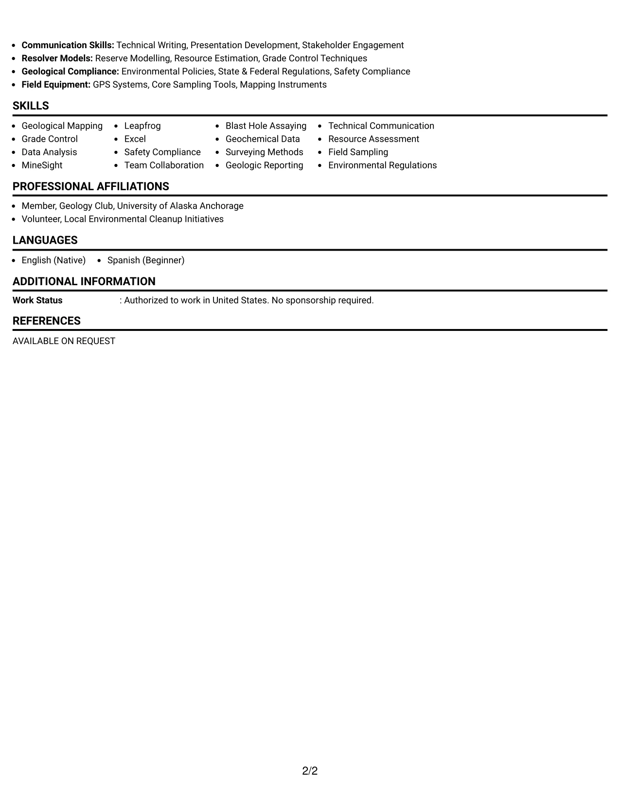 Resume Example Page 2