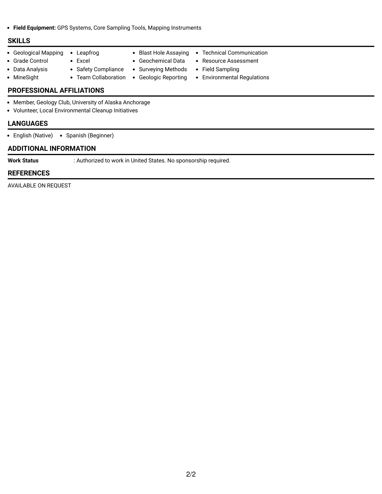Resume Example Page 2