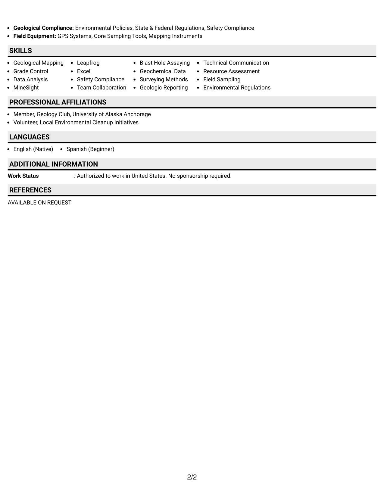 Resume Example Page 2