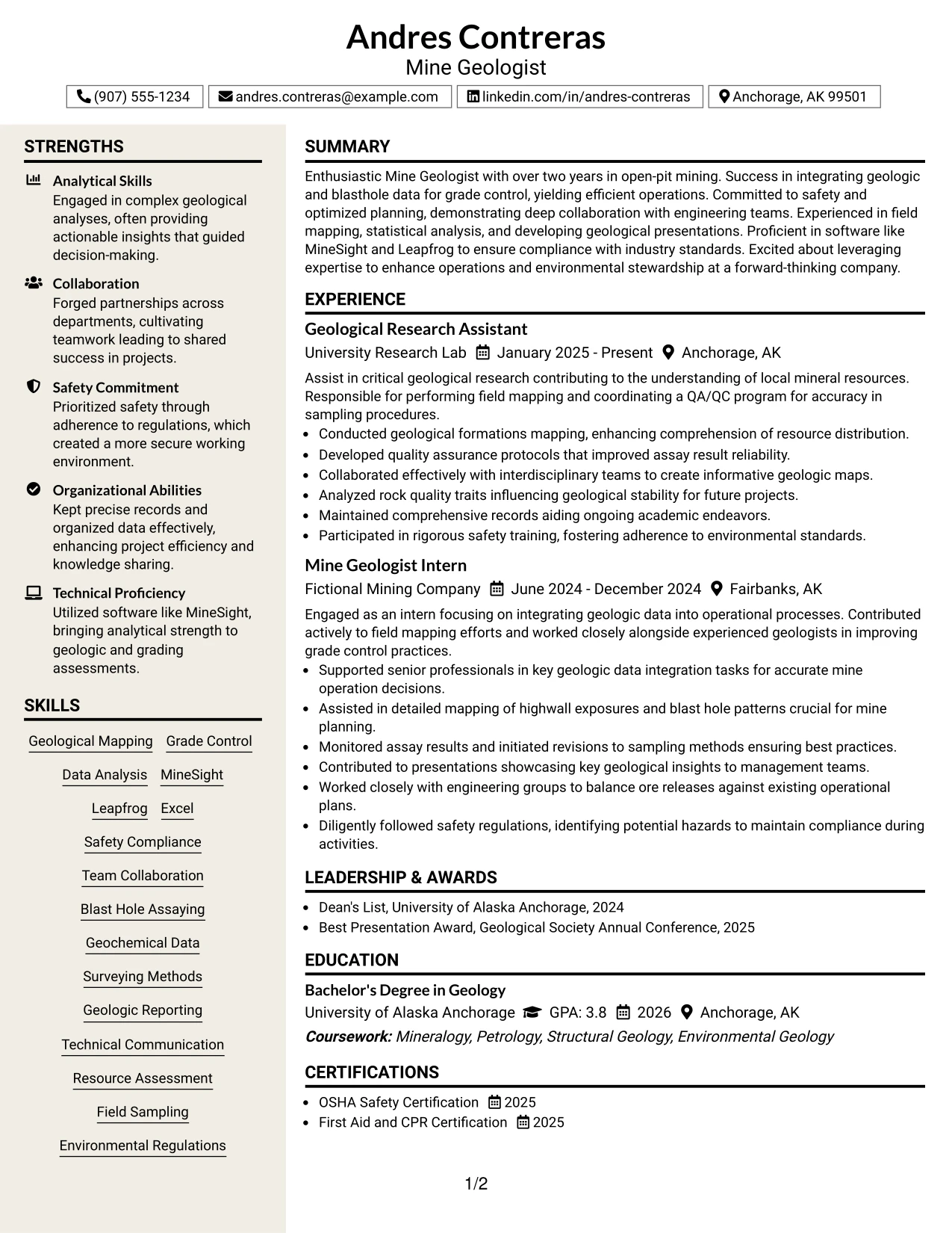 Resume Example Page 1