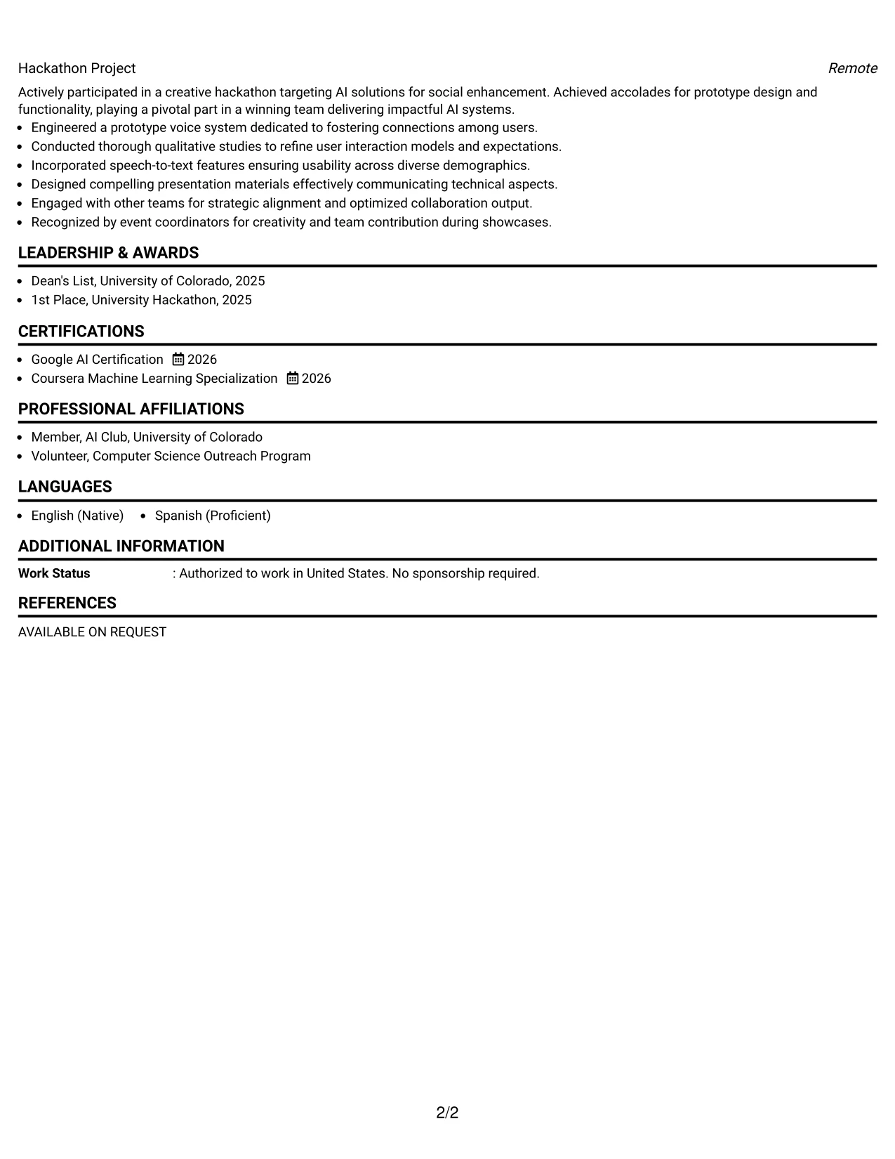 Resume Example Page 2