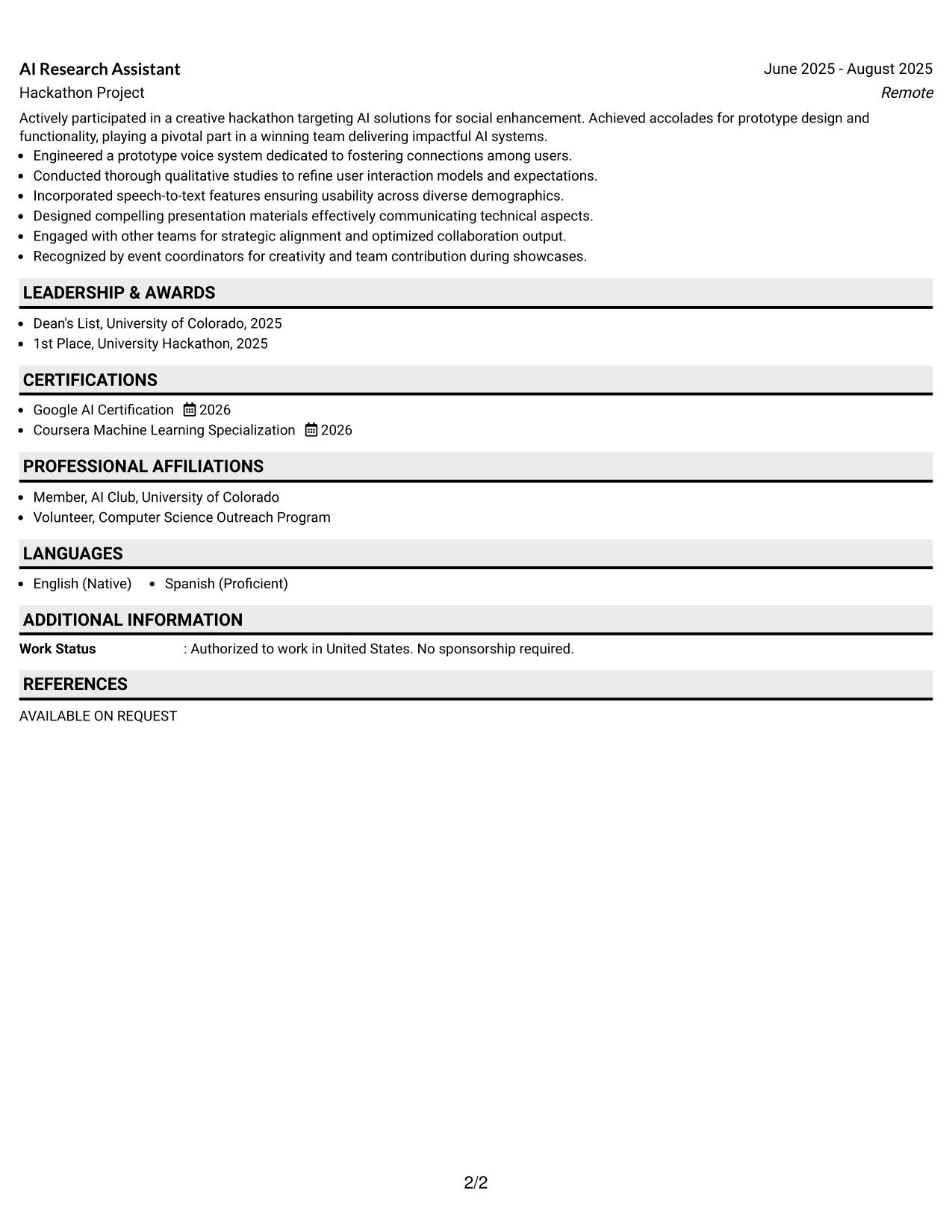 Resume Example Page 2
