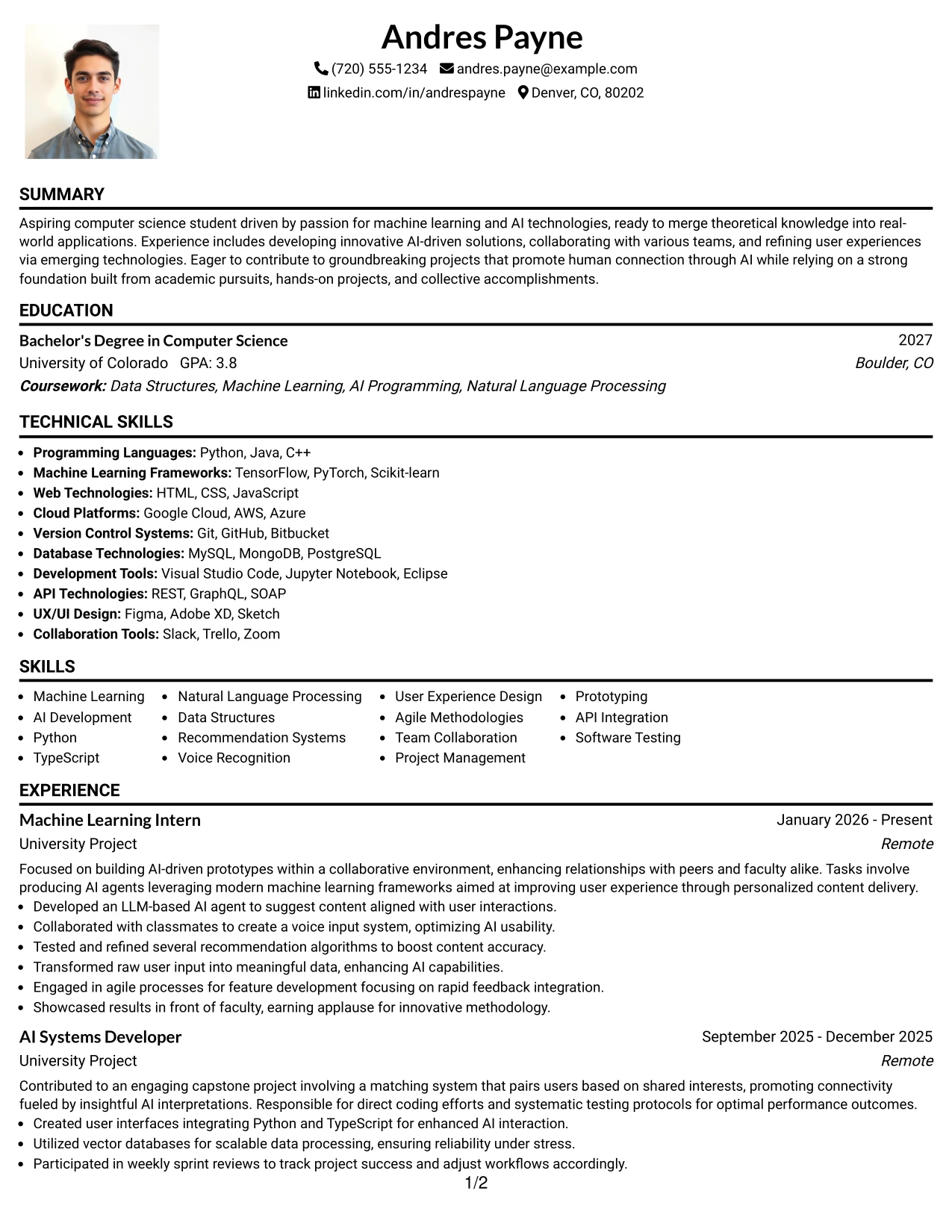 Resume Example Page 1