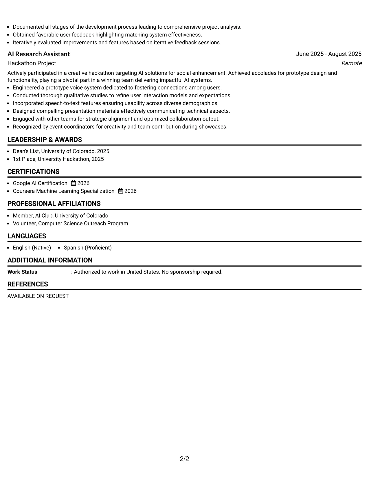Resume Example Page 2