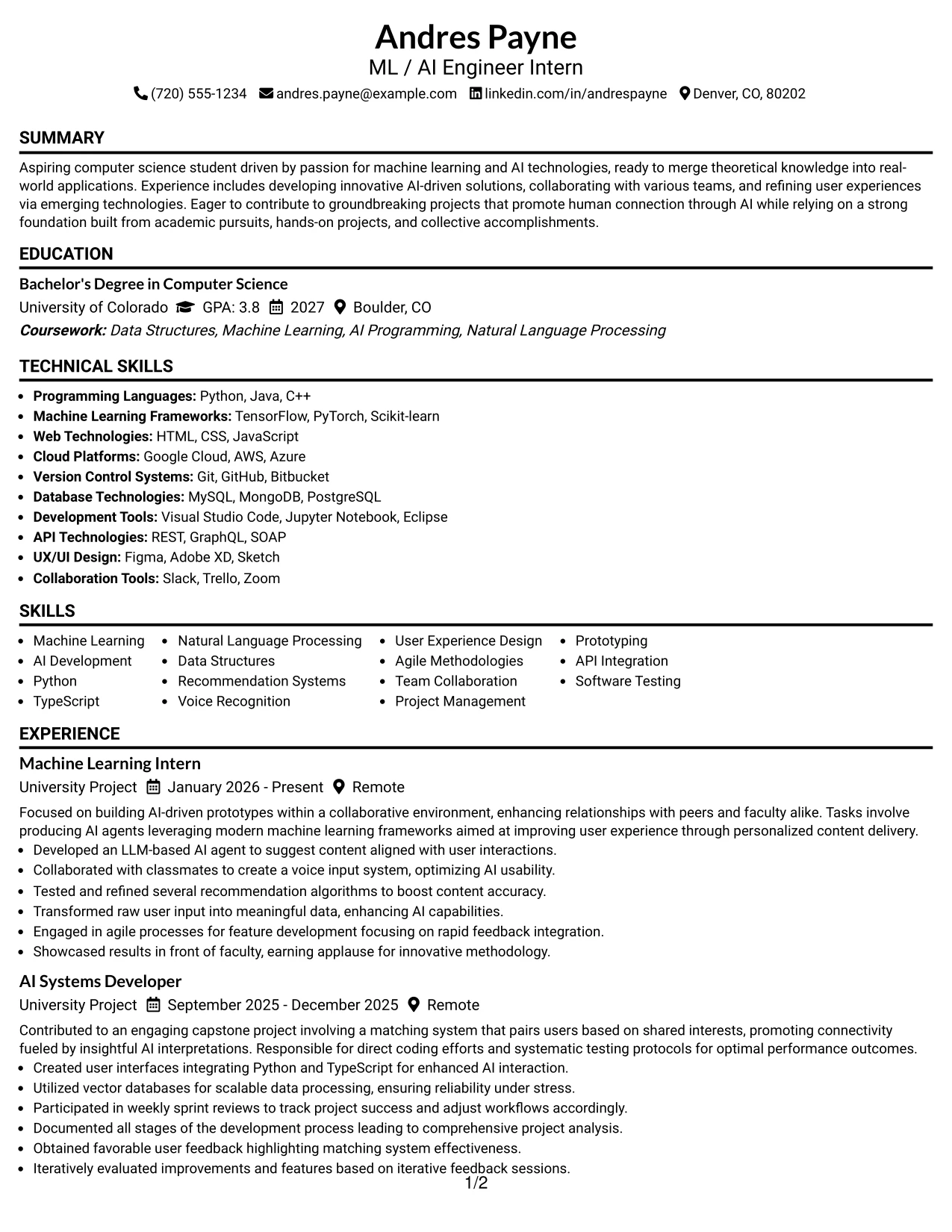 Resume Example Page 1