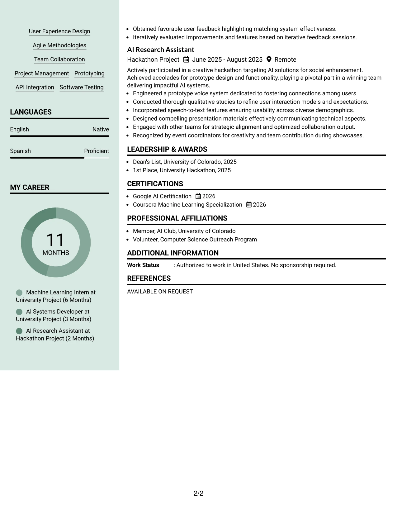Resume Example Page 2