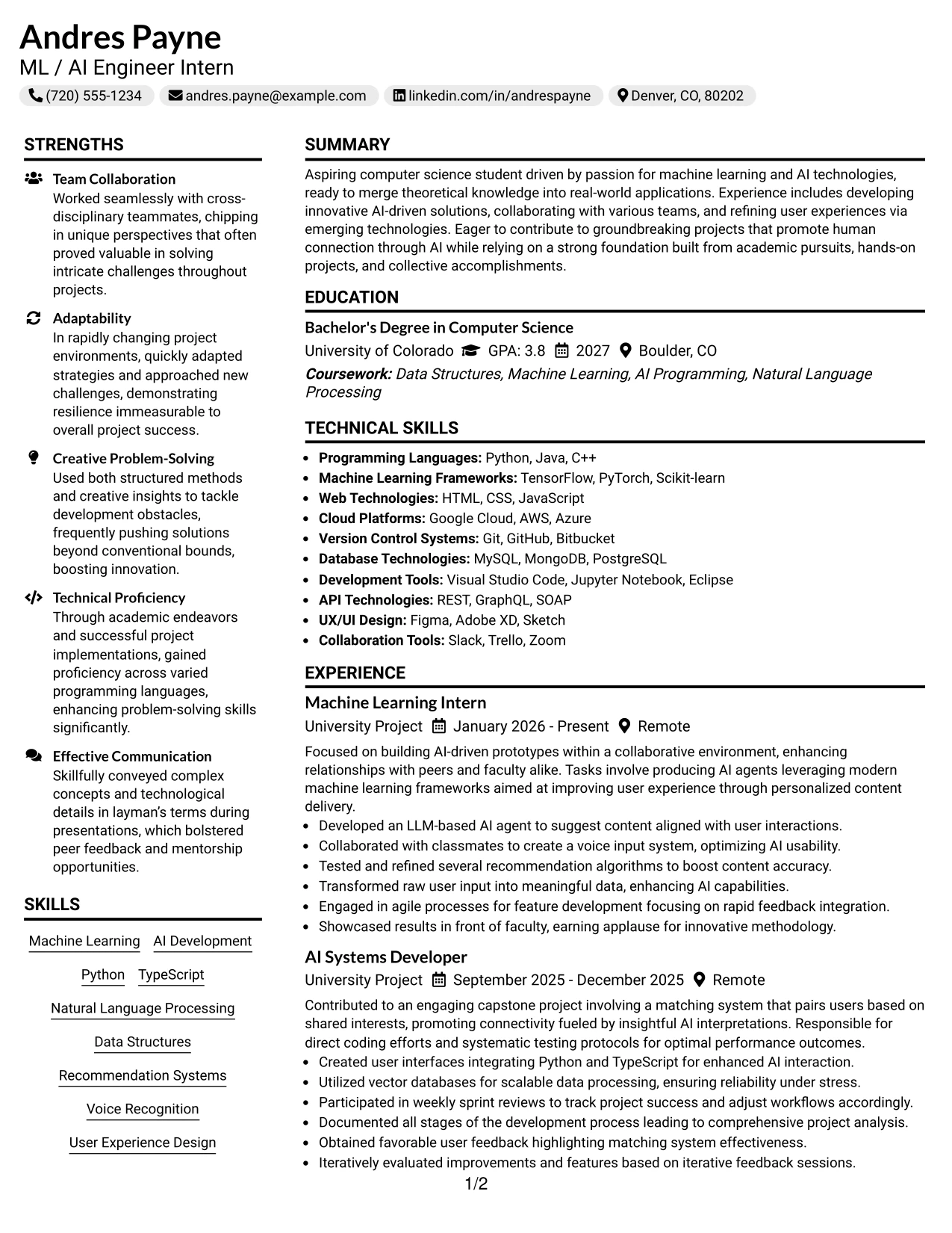Resume Example Page 1