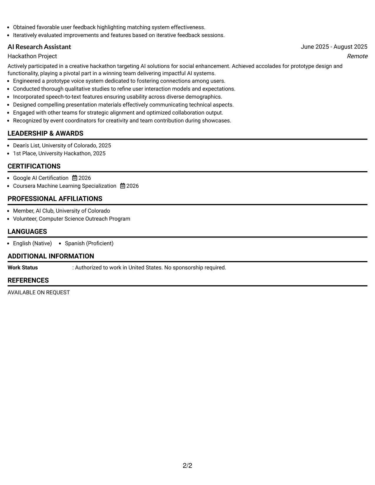 Resume Example Page 2