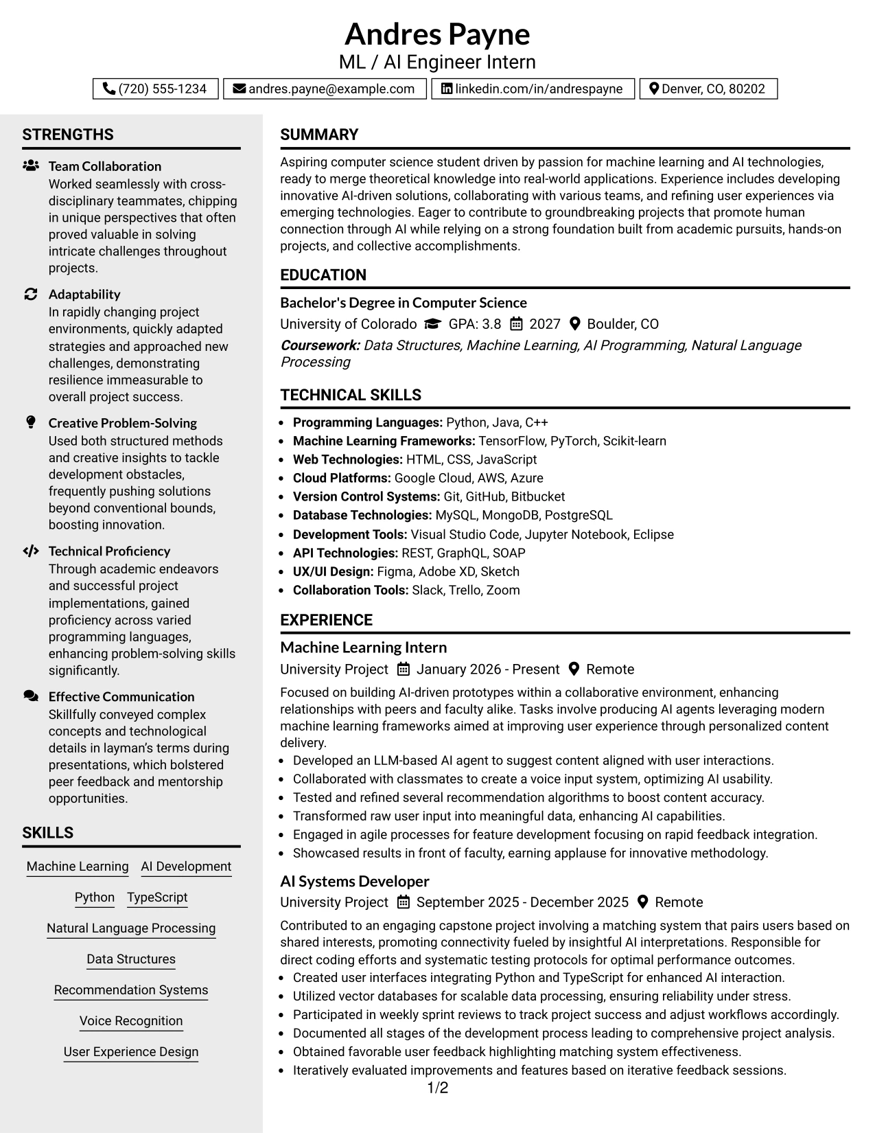 Resume Example Page 1