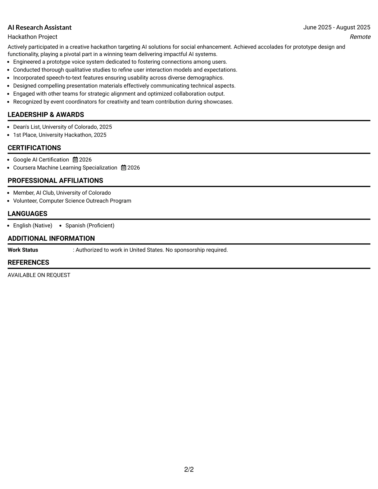 Resume Example Page 2