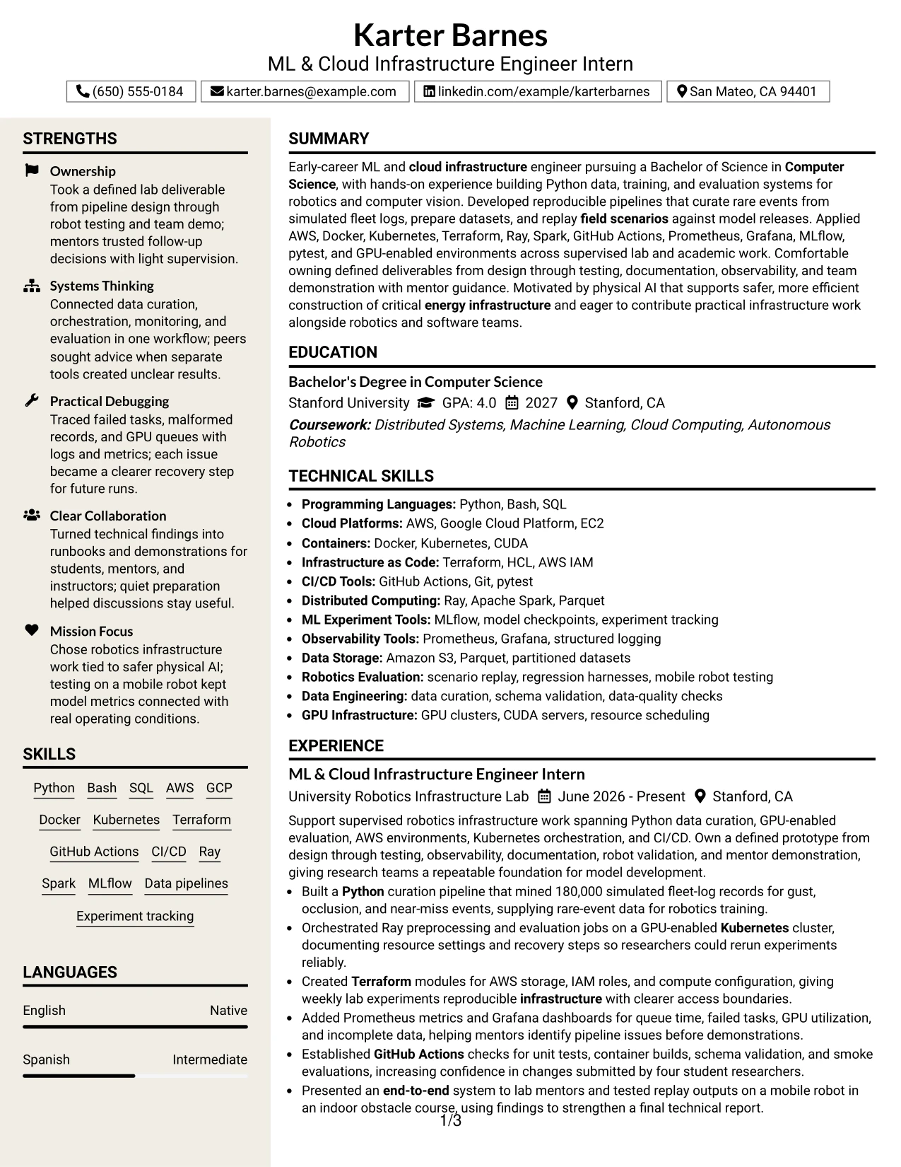 Resume Example Page 1