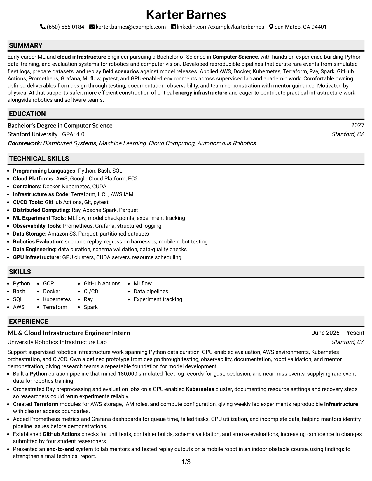 Resume Example Page 1