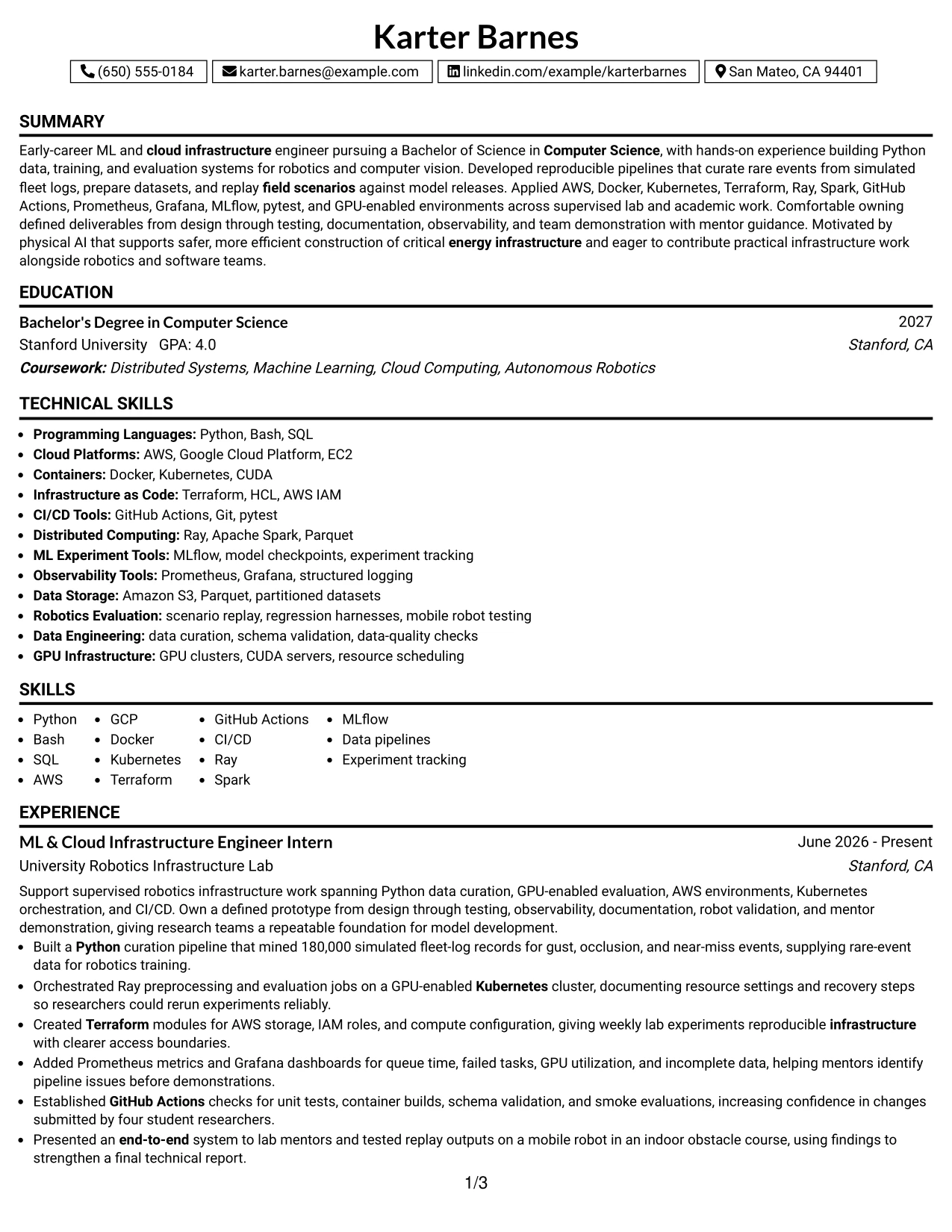 Resume Example Page 1