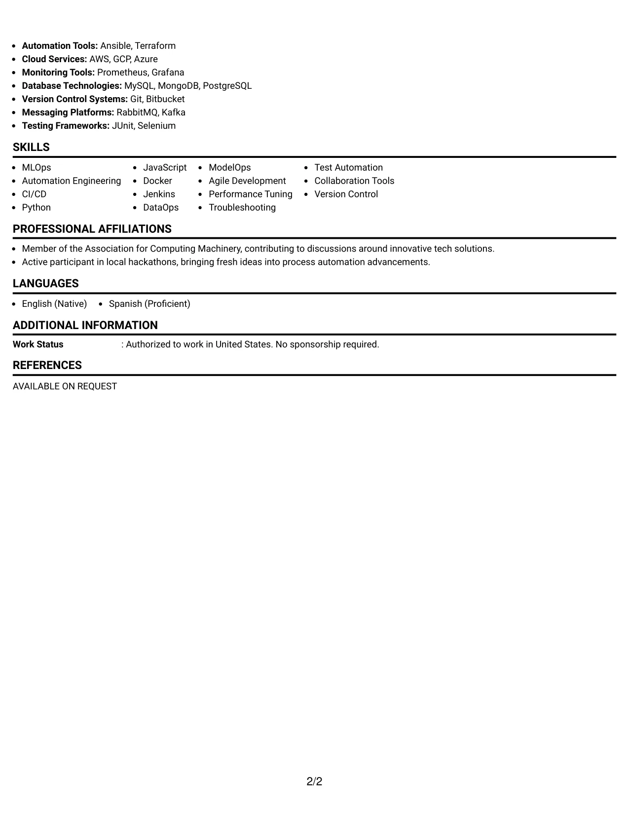 Resume Example Page 2