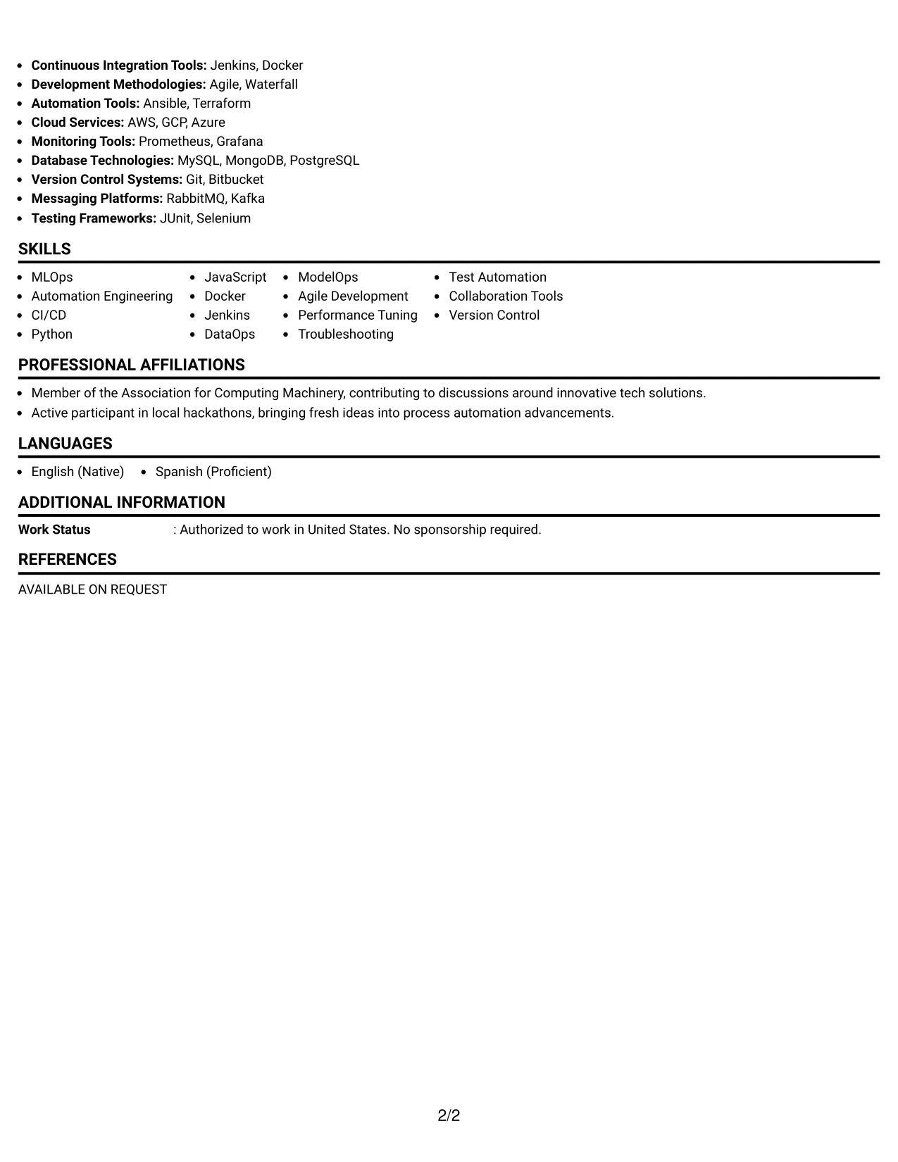 Resume Example Page 2