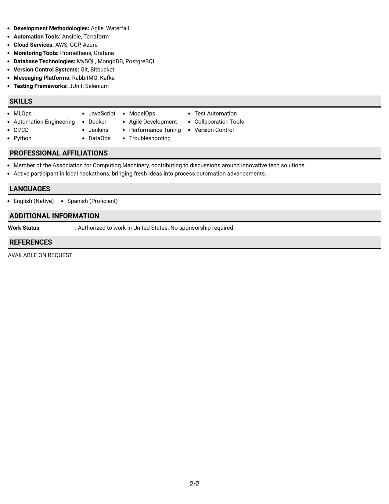 Resume Example Page 2