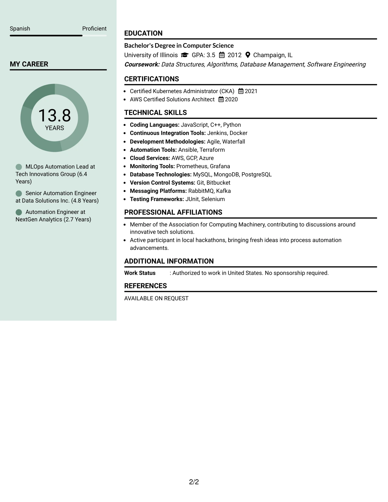 Resume Example Page 2