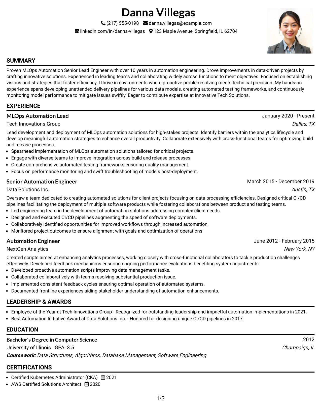Resume Example Page 1