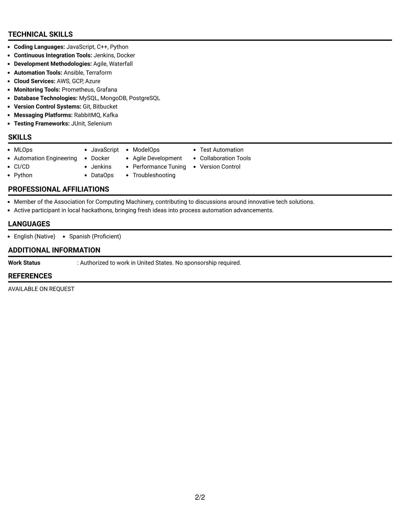 Resume Example Page 2
