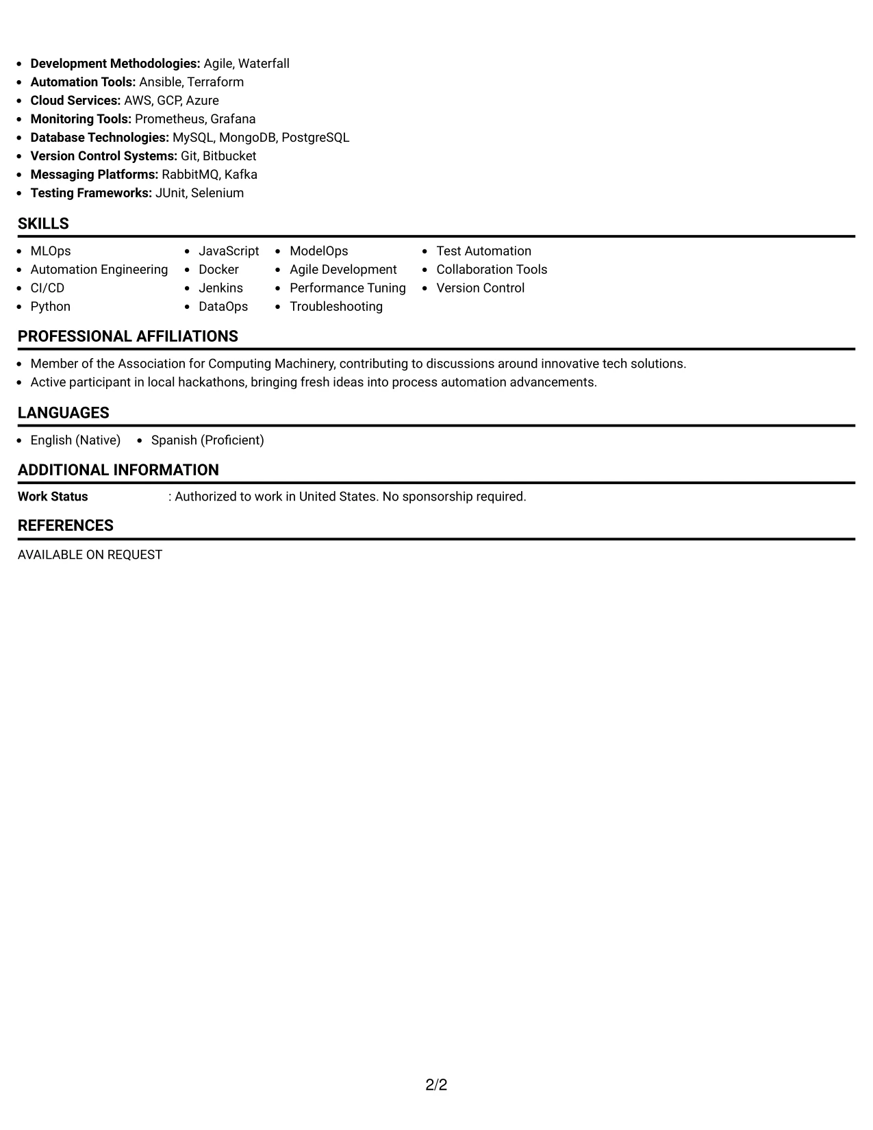 Resume Example Page 2