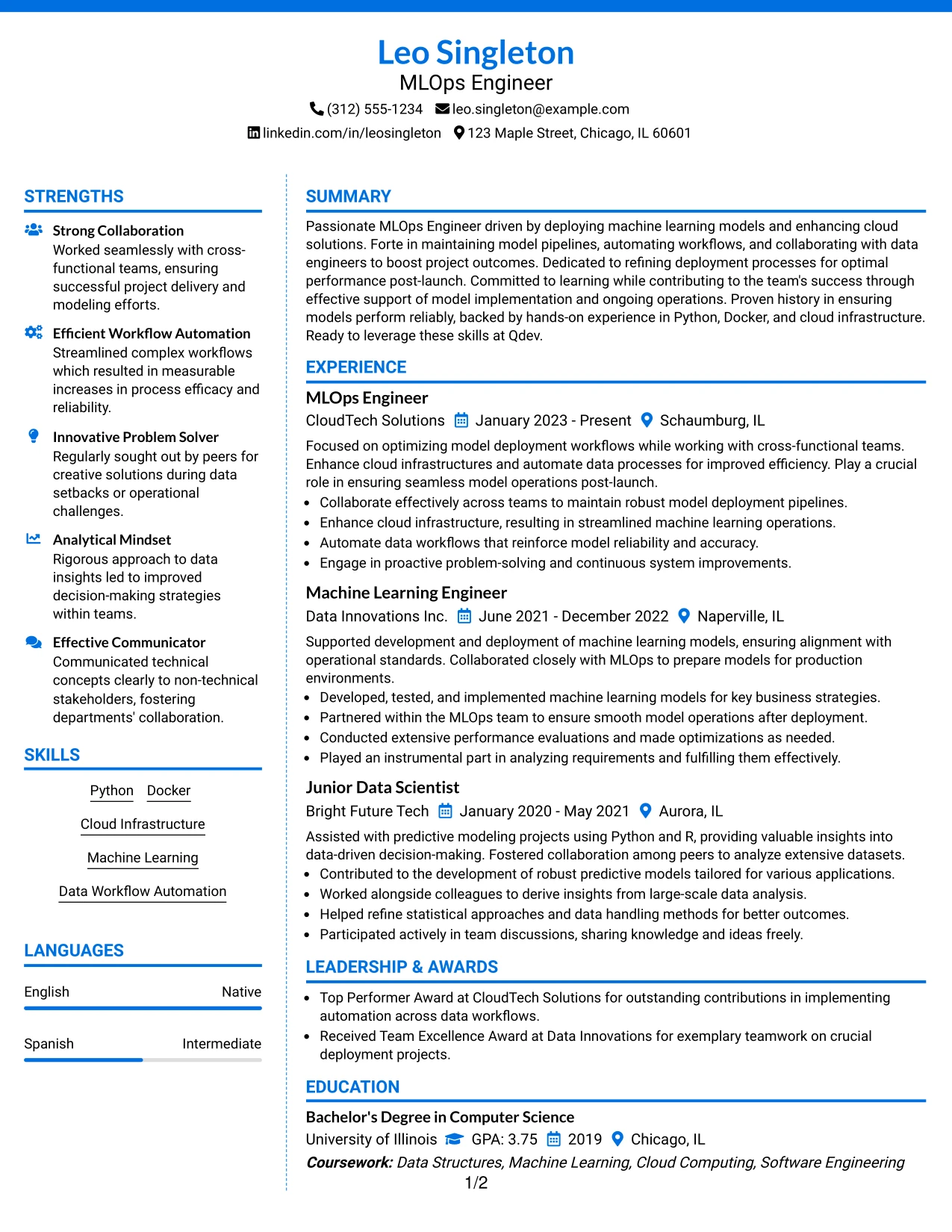Resume Example Page 1
