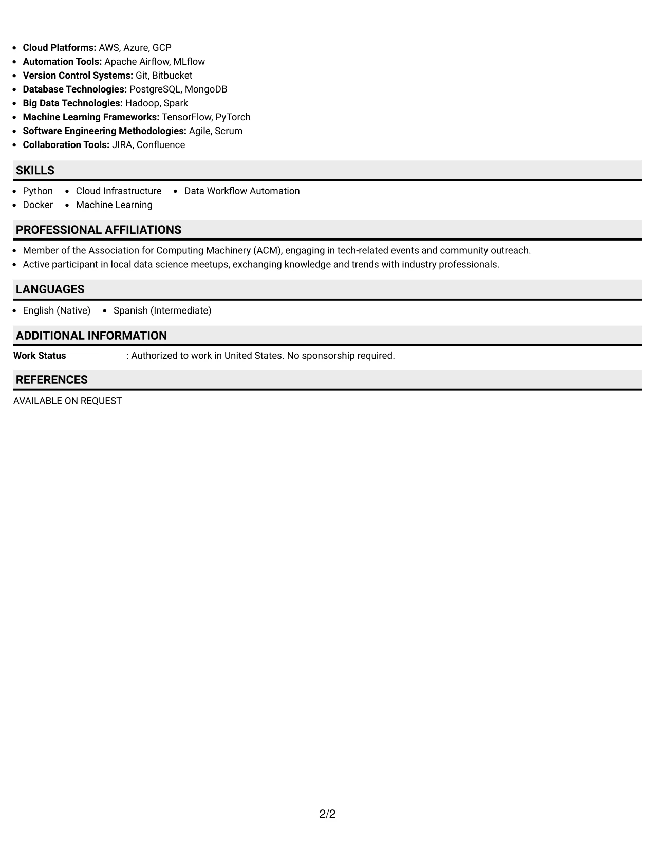 Resume Example Page 2