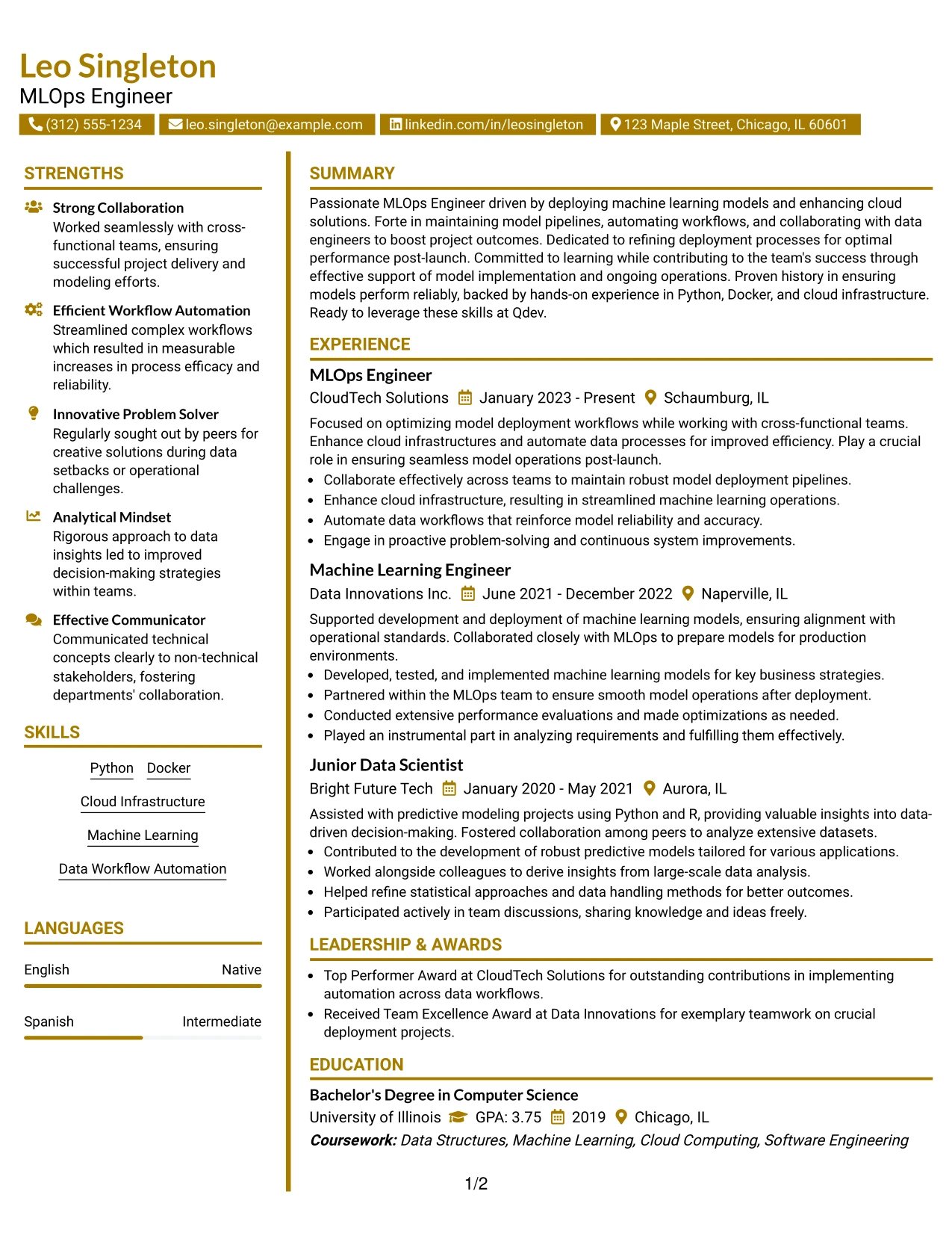 Resume Example Page 1