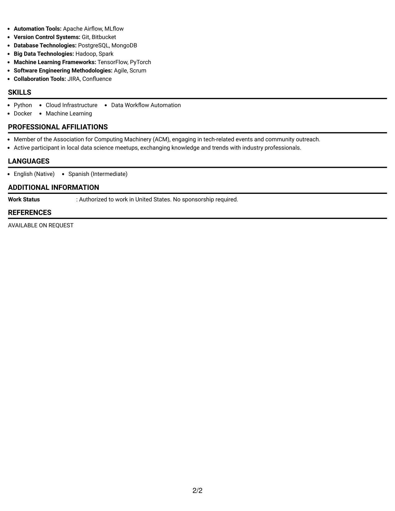 Resume Example Page 2