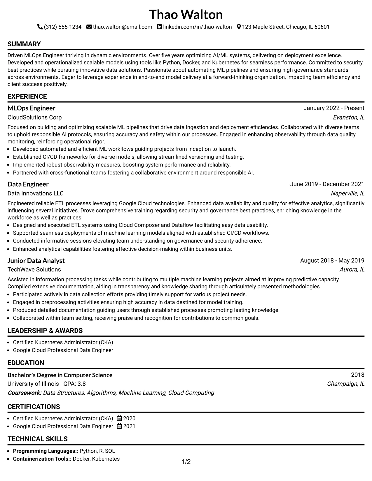 Resume Example Page 1