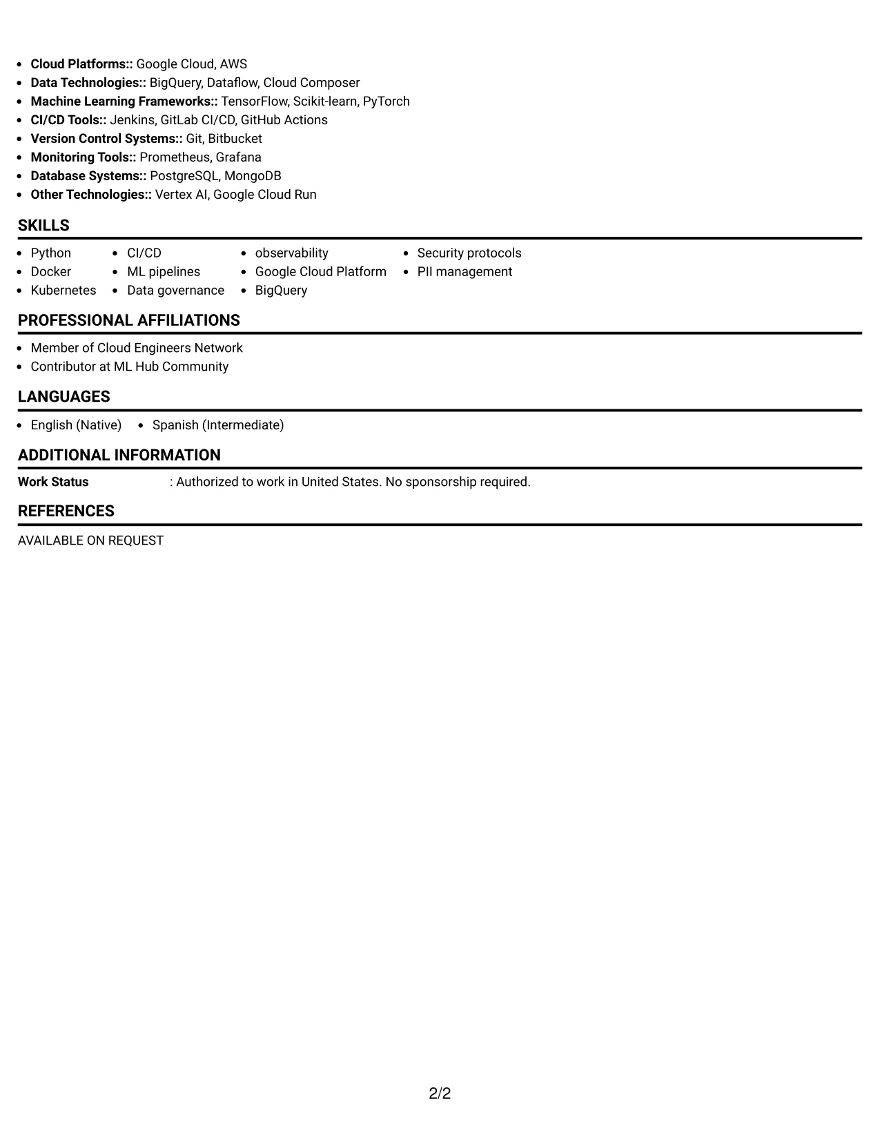 Resume Example Page 2